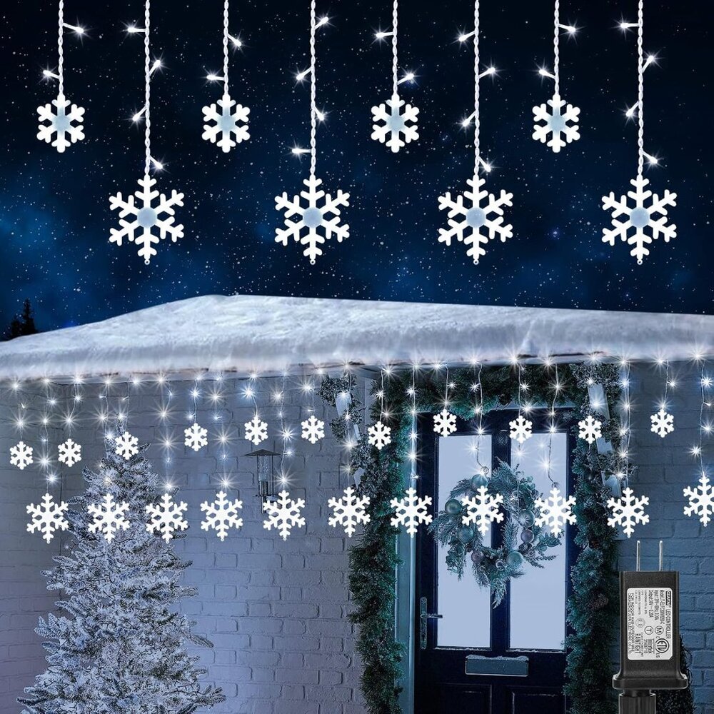Christmas Snowflake Lights Outdoor, 17.22ft 264 LED Snowflake Icicle Lights with